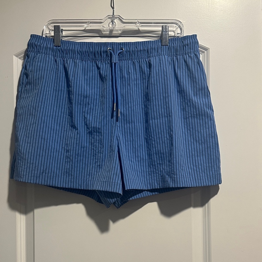 Athleta Blue Pinstripe Poplin Shorts